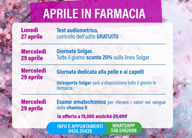 30/04 - Il mese di aprile in farmacia