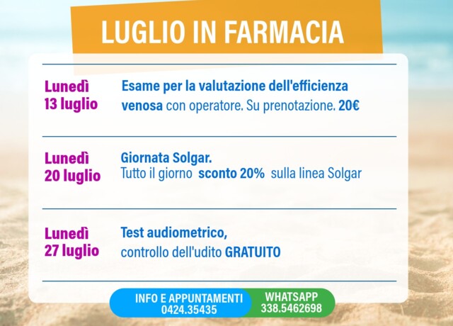 31/07 - Il mese di luglio in farmacia: