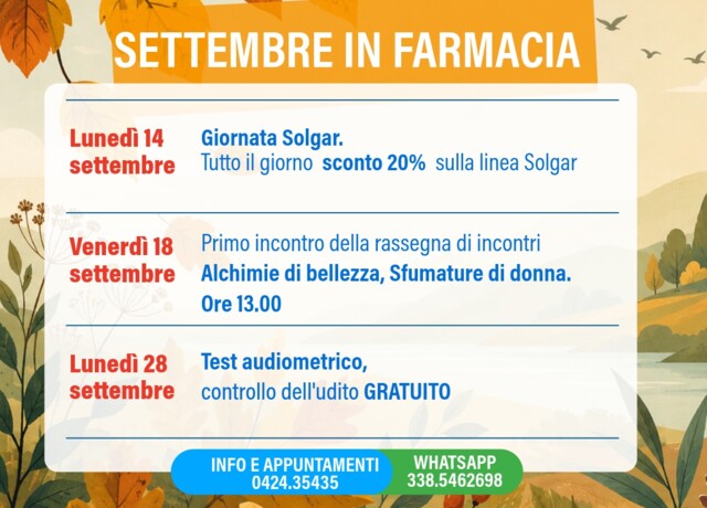 30/09 - Le attività di settembre in farmacia