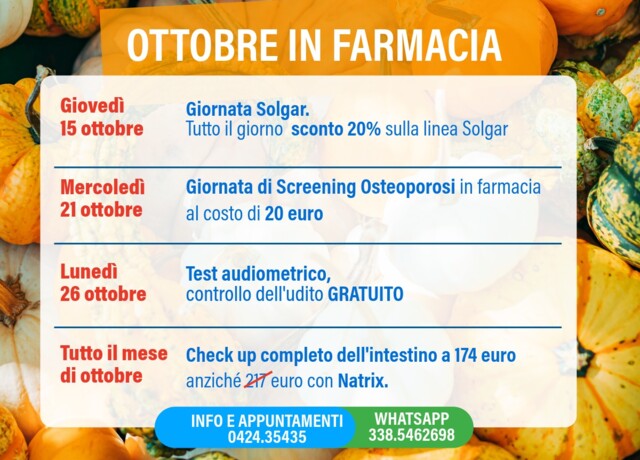 31/10 - Gli appuntamenti in farmacia: