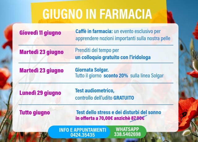 30/06 - Gli appuntamenti di giugno in farmacia
